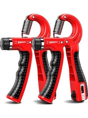 2 Pack Adjustable Red Hand Grip Strengthener 10-130 lbs Forearm Trainer